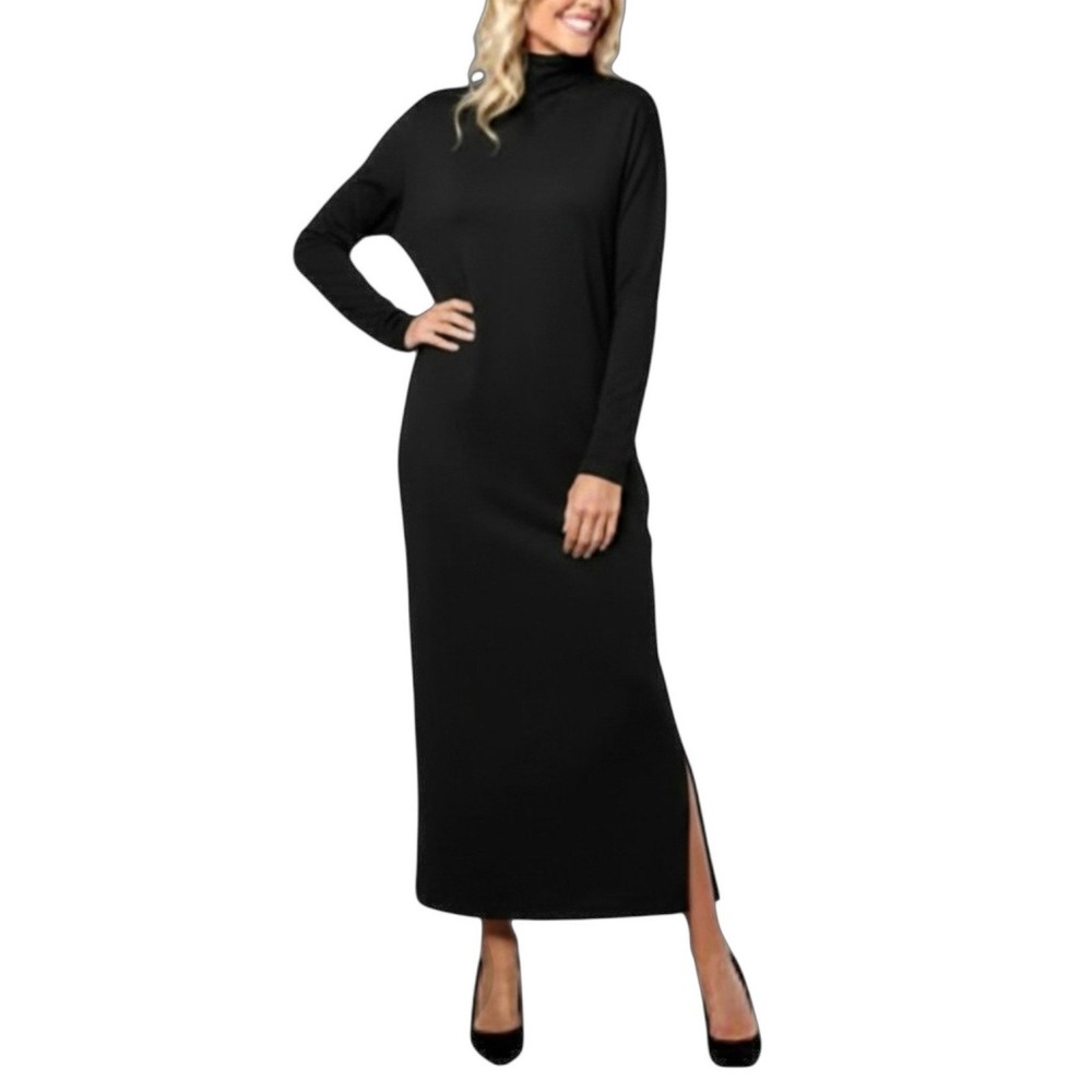 Women with Control Womens 1XP NWT Tummy Control Midi Dress Finespun Jersey Black
